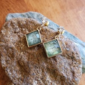 LAST 1 Green Decorative Crystal Dainty Earrings